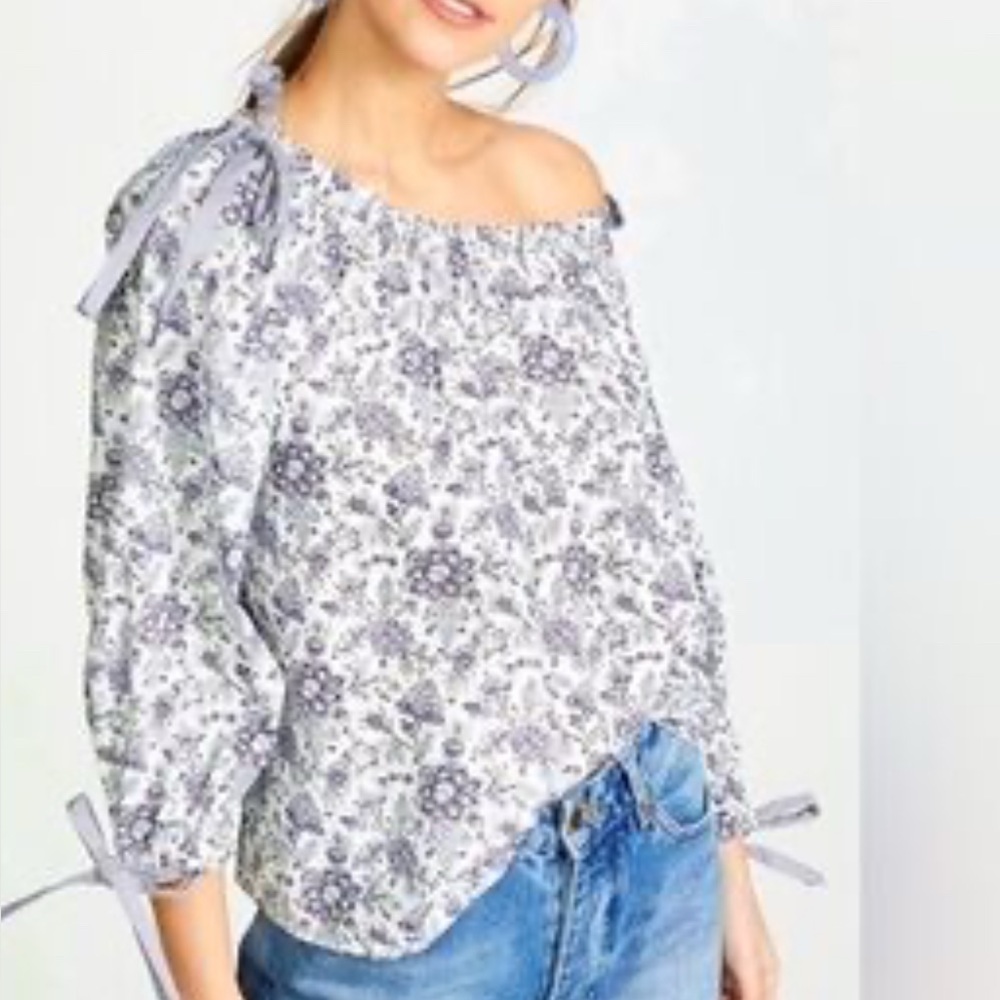 La Vie & Rebecca Taylor Off The Shoulder Floral Black Tie Blouse Sz‎ S Cottage